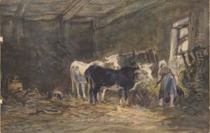 In a barn. by Carl Friedrich Christian Buddeus
