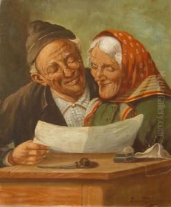 Man and woman reading a letter. Man and woman reading a letter.