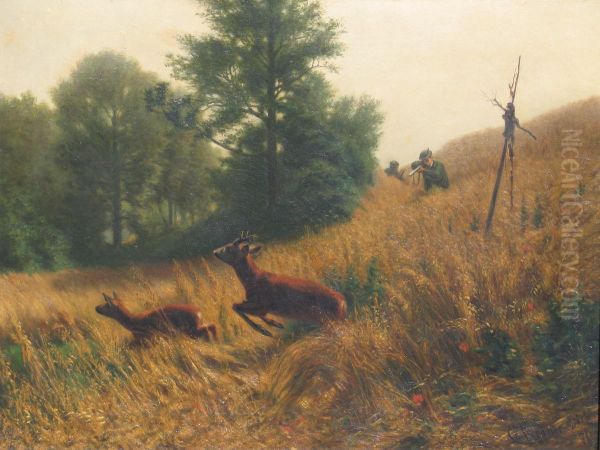 Jagdmotiv mit zwei Rehen - view 1