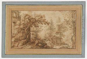 Forest Landscape with Travellers and Buildings by Pieter Stevens