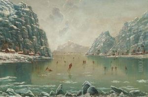 Figures skating on a frozen fjord.