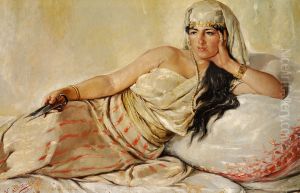 Reclining woman with scissors.