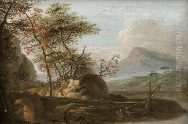 Aquatic landscape with boat and figures. - view 1