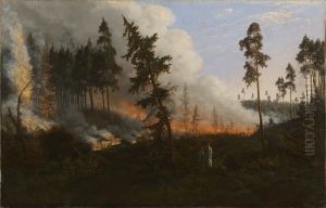 Forest fire by Wincenty Dmochowski