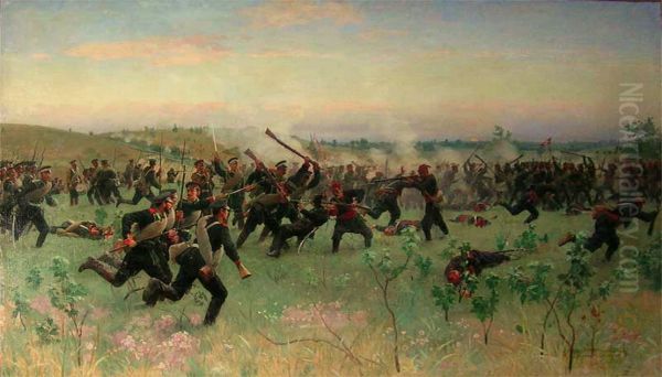 Bayonet fight of Russian regiments with Turkish infantry on Sistovsky heights on June 14, 1877 - view 1