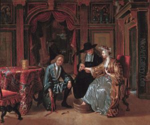 A Physician taking the pulse of a woman and a surgeon preparing to let blood from her foot A Physician taking the pulse of a woman and a surgeon preparing to let blood from her foot