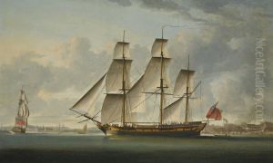 The East Indiaman Delaford, in two positions, passing Deptford, the Royal Hospital at Greenwich beyond The East Indiaman Delaford, in two positions, passing Deptford, the Royal Hospital at Greenwich beyond