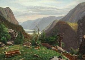 Mountain Landscape with View of the Sea by Eiler Rasmussen Eilersen