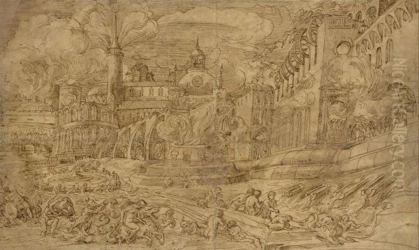 Scene De Deluge Dans Une Ville Fortifiee - view 1