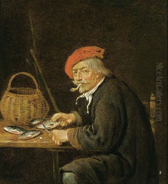 Man Scaling Fish - view 1