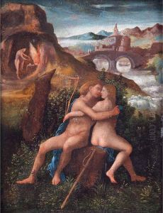 Venus And Adonis by Giulio Campagnola