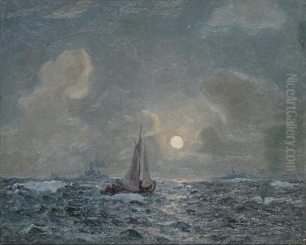 Ships on a moonlit sea. - view 1