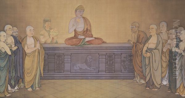 Mahakasyapa smiling at the lotus flower - view 1