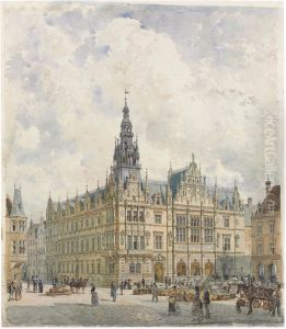 A flower and vegetable market by Rudolf von Alt