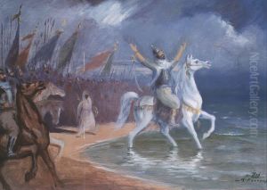 'Oqba ben Nafi' Devant L' Ocean Atlantique. by Moustafa Farroukh