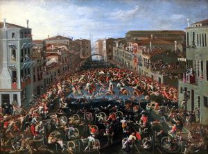 Wettstreit auf der Ponte de' Pugni in Venedig