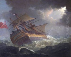 HMS 'Asia' in Heavy Sea, Bay of Biscay at Night