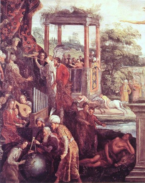 Abbas Ias a new Caesar being honoured by the trumpets of fame and thePersian embassyinAllegorie de l'occasion - view 1