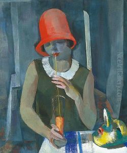 Woman with red Hat by Vilmos Aba-Novak
