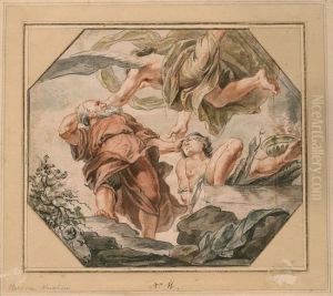 An angel restraints Abraham from sacrifycing Isaac (Genesis 22:10-12) by (studio of) Rubens, Peter Paul