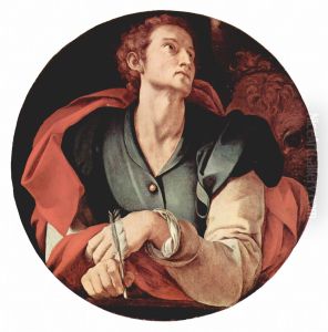 Zwei der vier Evangelisten-Tondi der Capponi-Kapelle in Santa Felicita in Florenz, Szene: Hl. Lucas, Tondo by Pontormo
