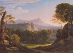 Italian landscape with castle on a ridge