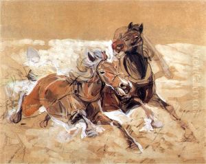 Horses draft to paintingWolves attack by Jozef Chelmonski