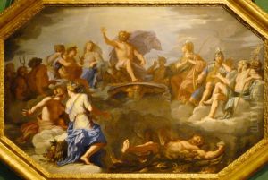 Hercule se donnant la mort sur le bucher du mont OEta en presence de Jupiter et des douze grands dieux de l'Olympe