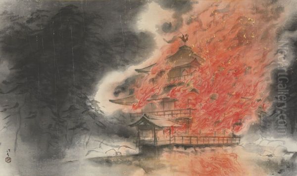 Kinkakuji-Temple on Fire - view 1