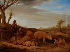 A Landscape with a Herd of Pigs, The Swineherd Conversing with Another Man