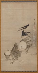 Roosters, Hen, and Chicks [right of a pair] by Ito Jakuchu