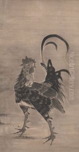 Roosters, Hen, and Chicks [left of a pair] by Ito Jakuchu