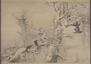 Five Crows in a Snowy Tree
