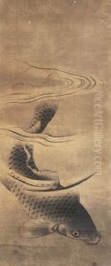 Swimming Carp [left of a pair of Carps] by Settei