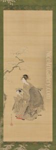 A Prostitute and her attendants under a cherry tree by Chobunsai Eishi