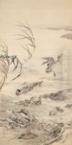 Geese in Autumn Stream by Tsubaki Chinzan