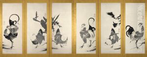 Roosters and Hens [left of a pair] by Ito Jakuchu