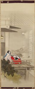 Murasaki Shikibu at Ishiyamadera by Watanabe Shotei