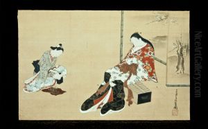 Seated Prostitute and her Attendant by Miyagawa Choshun