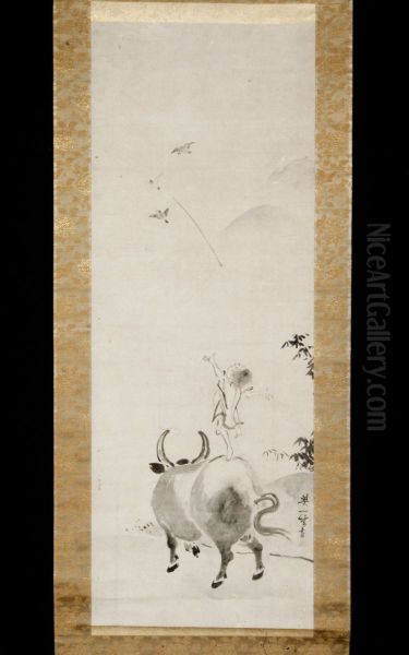 Boy Riding Water Buffalo [right of a pair] - view 1