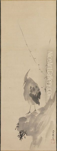 Heron on a Rock [right of a triptych of Scholar with Heron and Myna] - view 1