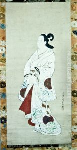 Standing Prostitute in White Kimono by Miyagawa Choshun