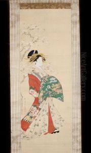 Prostitute Standing Beneath a Cherry Tree by Chobunsai Eishi