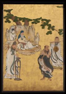 Old Man of the Southern Pole (under tree), Lu Dongbin (left), Zonglin Quan (center), Xue Shenwong (right) [center left of the set Daoist Immortals]
