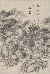 Isolated Village in Autumn Mountains by Uragami Gyokudo