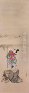 Wisteria Maiden and Demon Priest by Kawanabe Kyosai