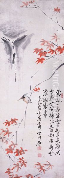 Kingfisher and Maple Leaves - view 1