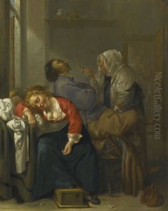 Sleeping couple and a maid servant in an interior Sleeping couple and a maid servant in an interior