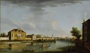 VIEW OF THE RIVER BRENTA AT STRA WITH THE VILLA CAPPELLO AND THE VILLA PISANI