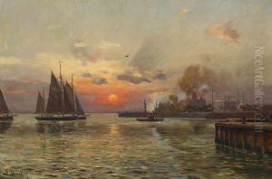Morning Fog at a Port at Saint Petersburg by Eugen Ducker